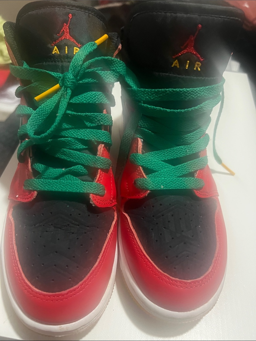 Jordan Kids High-Top Sneakers in Red, Black & Green